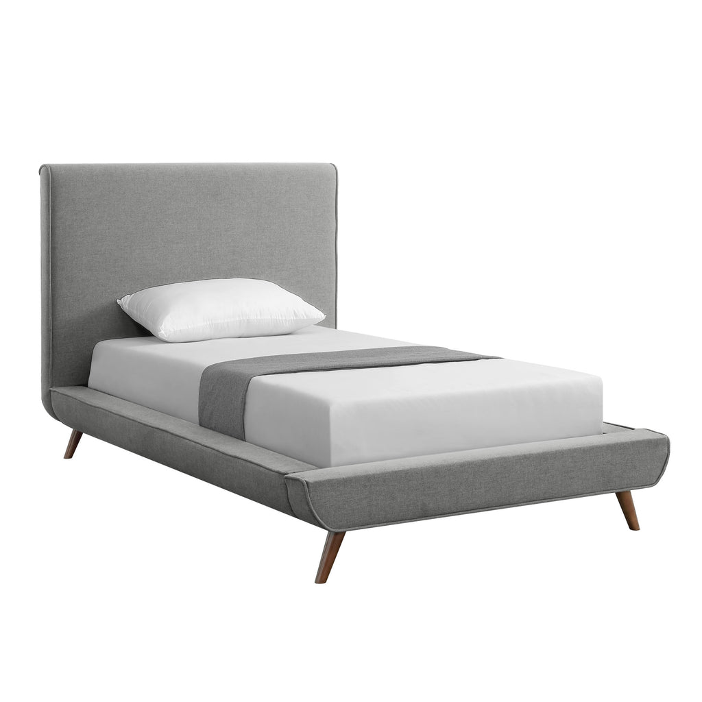 Charcoal Solid Wood Twin Upholstered Linen Bed