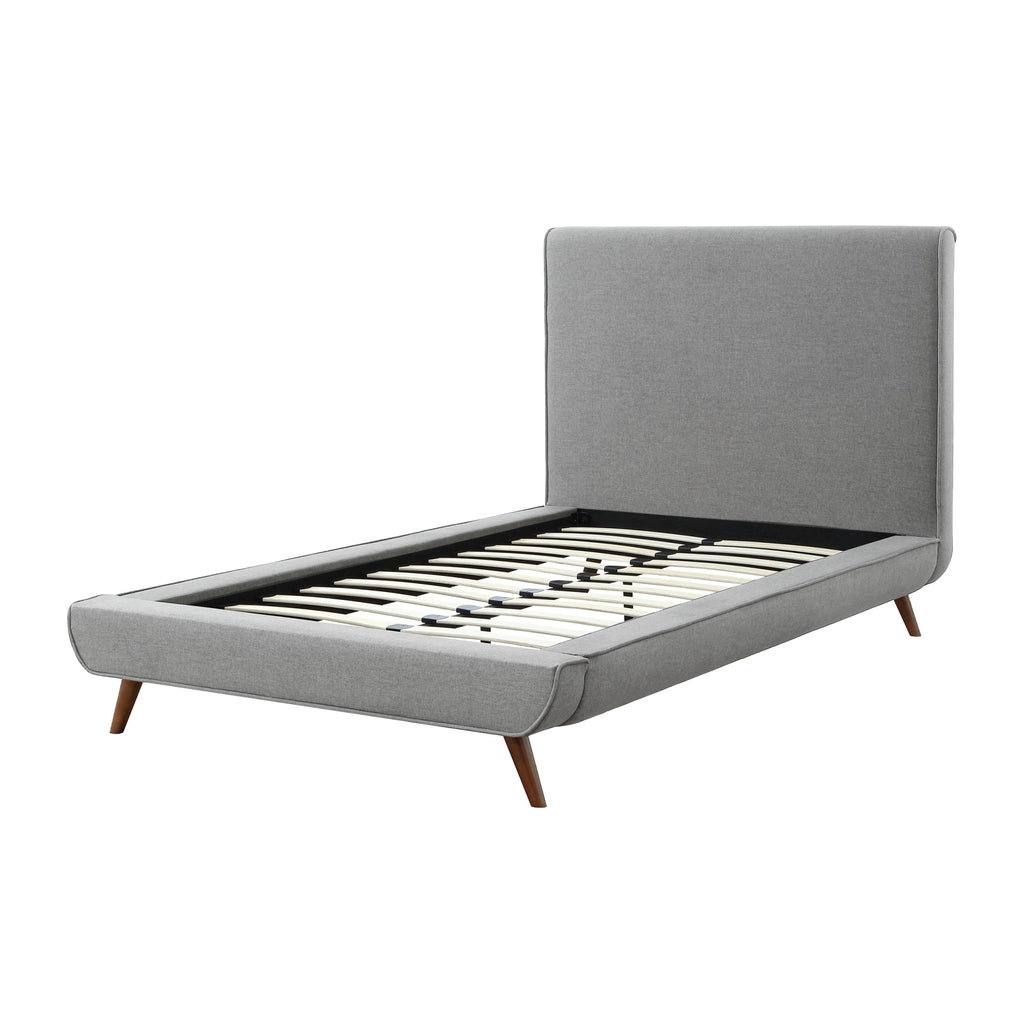 Charcoal Solid Wood Twin Upholstered Linen Bed