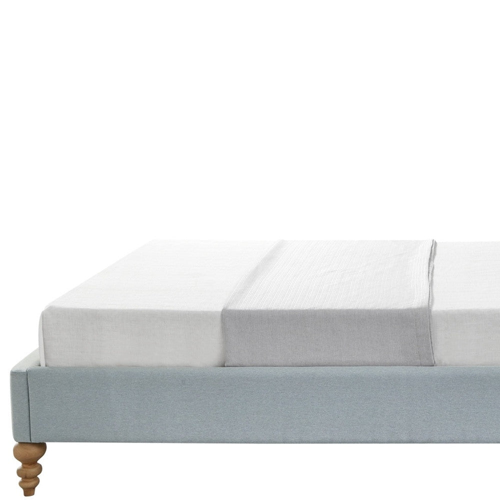 Blue Solid Wood Twin Tufted Upholstered Linen Bed