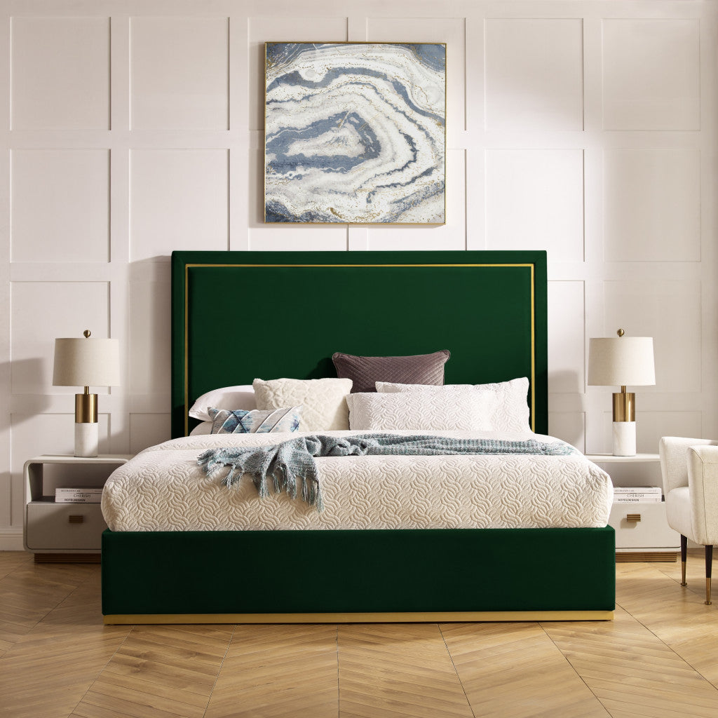 Hunter Green Solid Wood Queen Upholstered Velvet Bed