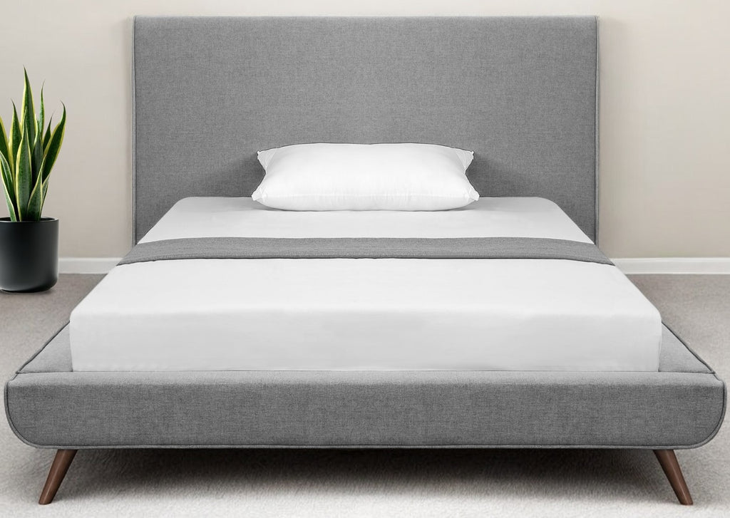 Charcoal Solid Wood Twin Upholstered Linen Bed