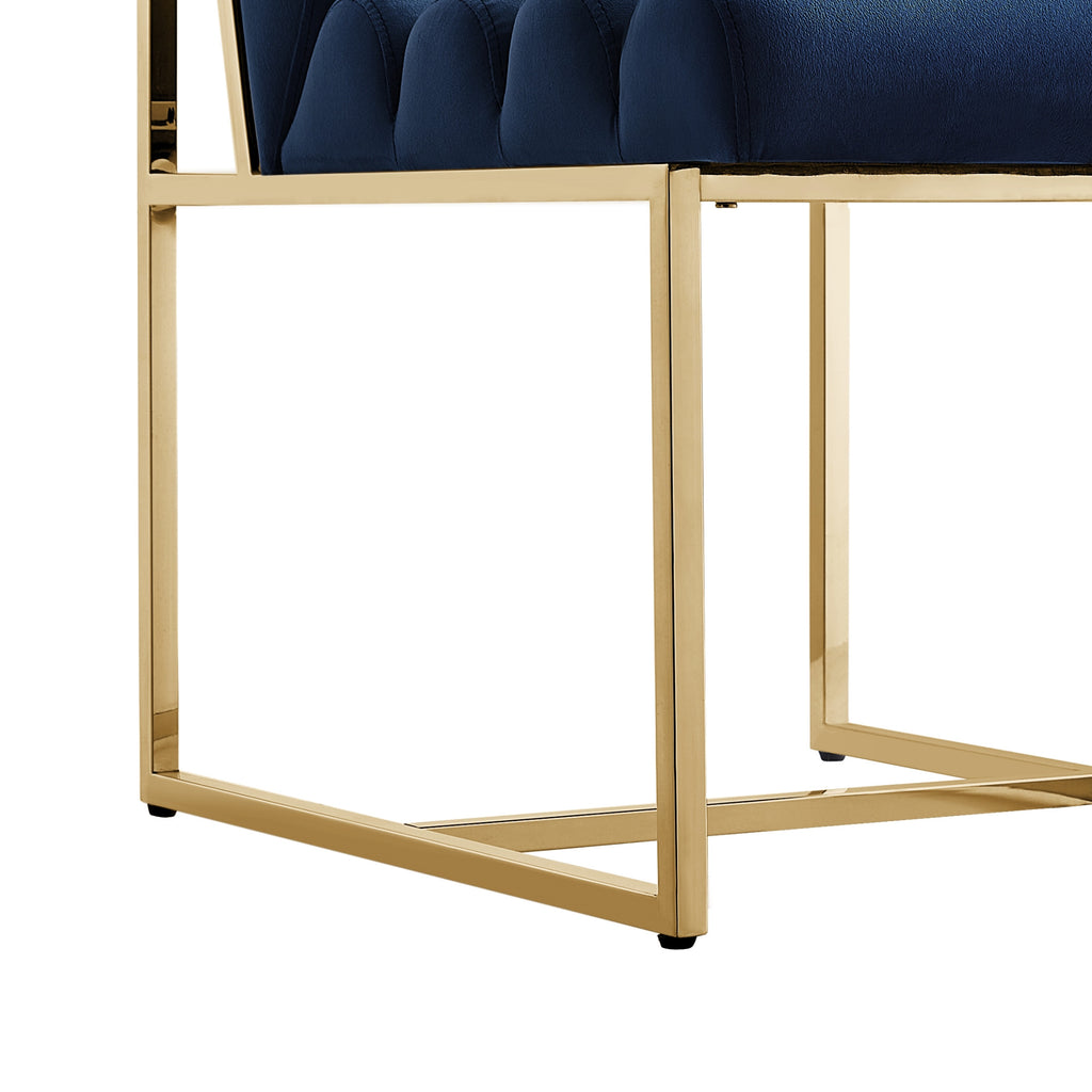 Set of Two Tufted Navy Blue And Gold Upholstered Velvet Dining Side Chairs