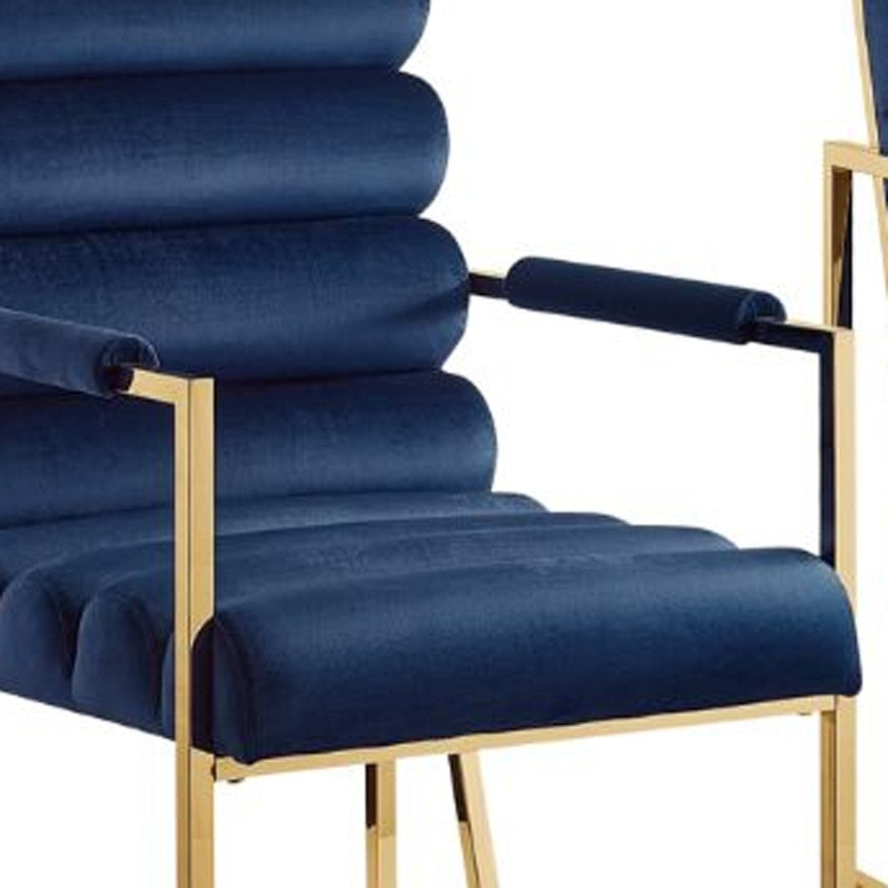 Set of Two Tufted Gray And Gold Upholstered Velvet Dining Arm Chairs