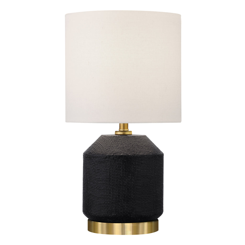 15" Black and Gold Ceramic Cylinder Table Lamp With White Drum Shade