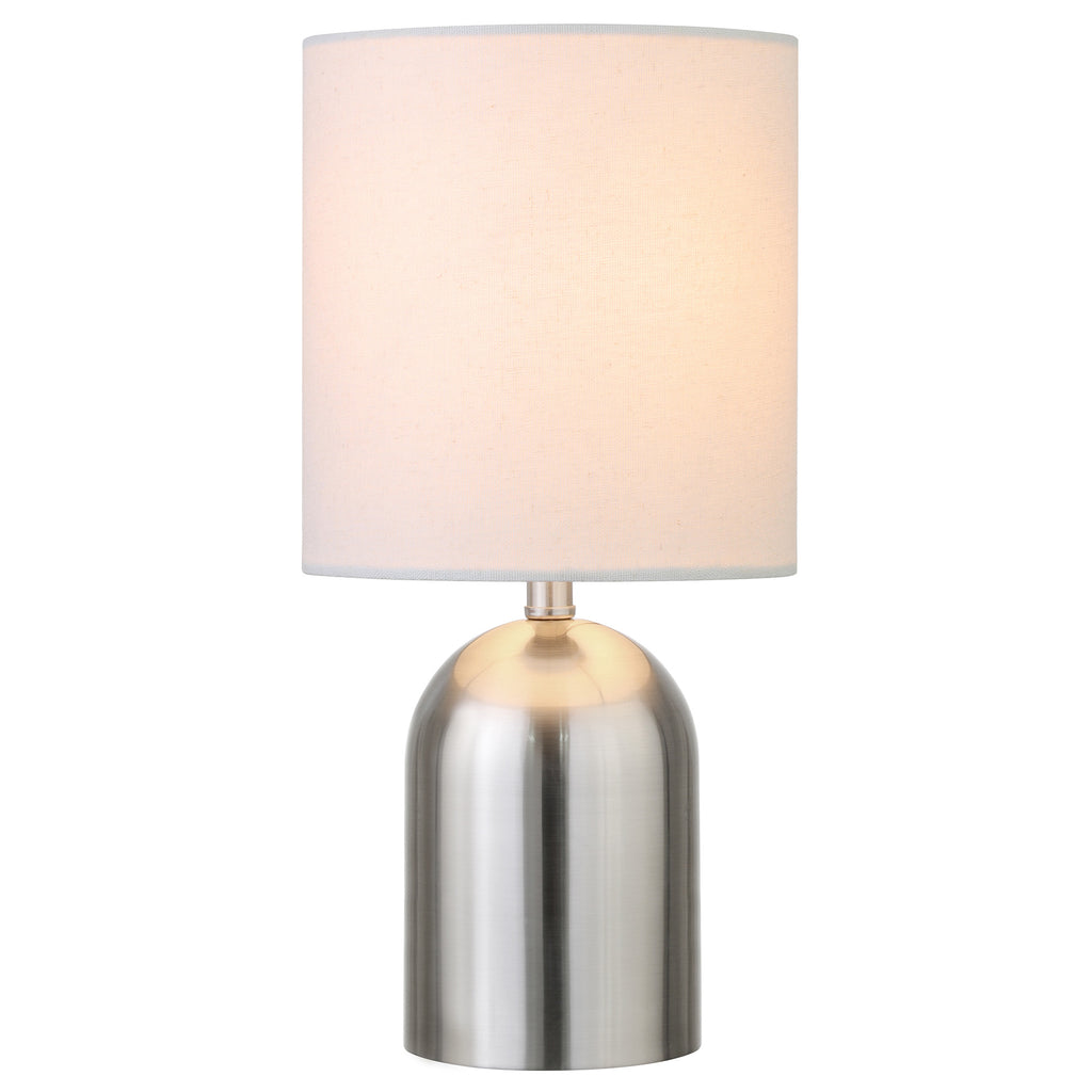 13" Silver Metal Cylinder Table Lamp With White Drum Shade