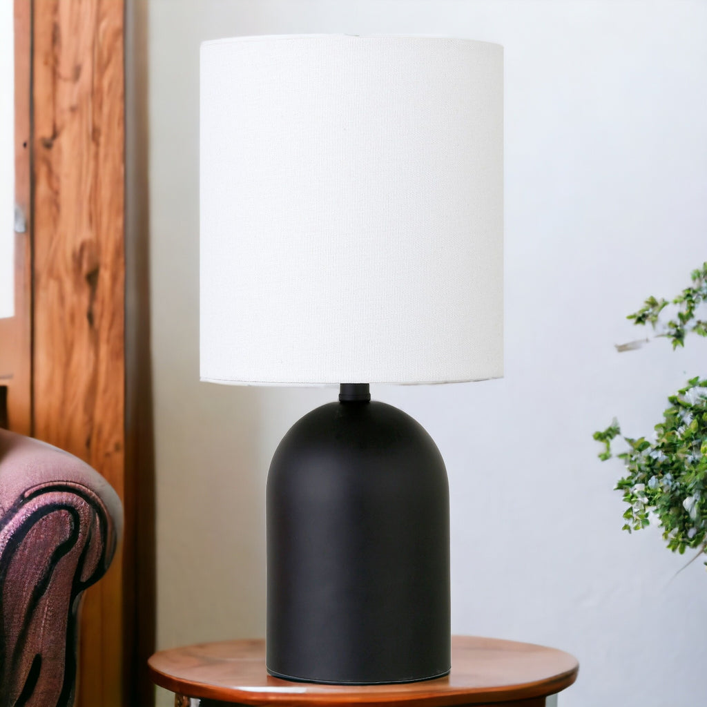 13" Black Metal Cylinder Table Lamp With White Drum Shade