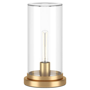 13" Brass Metal Table Lamp With Clear Cylinder Shade