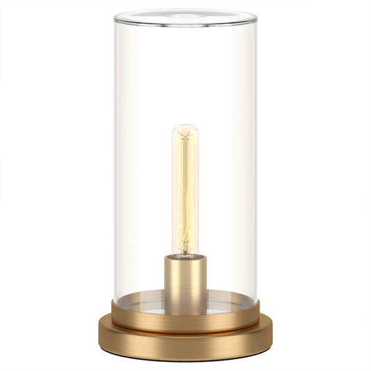 13" Brass Metal Table Lamp With Clear Cylinder Shade