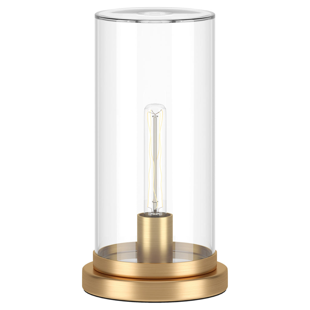 13" Brass Metal Table Lamp With Clear Cylinder Shade