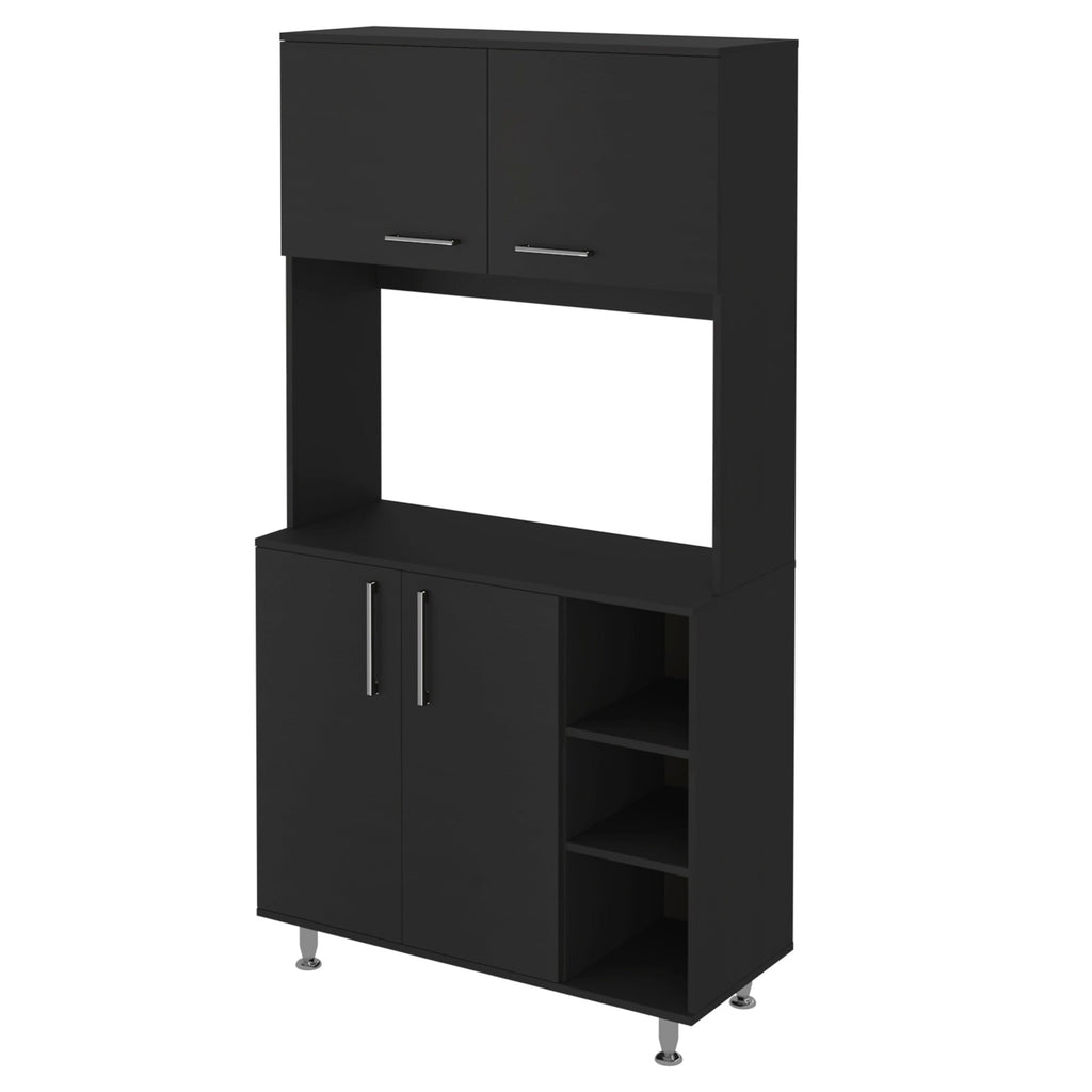 28" Black Wall mounted Accent Cabinet With Nine Shelves And Three Drawers