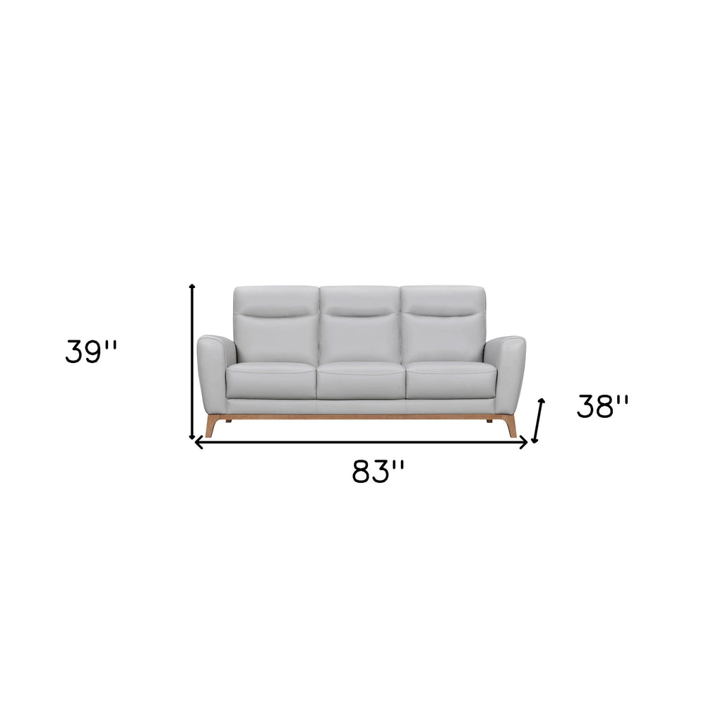 83" Gray Leather Sofa With Brown Legs