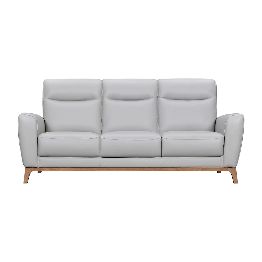 83" Gray Leather Sofa With Brown Legs