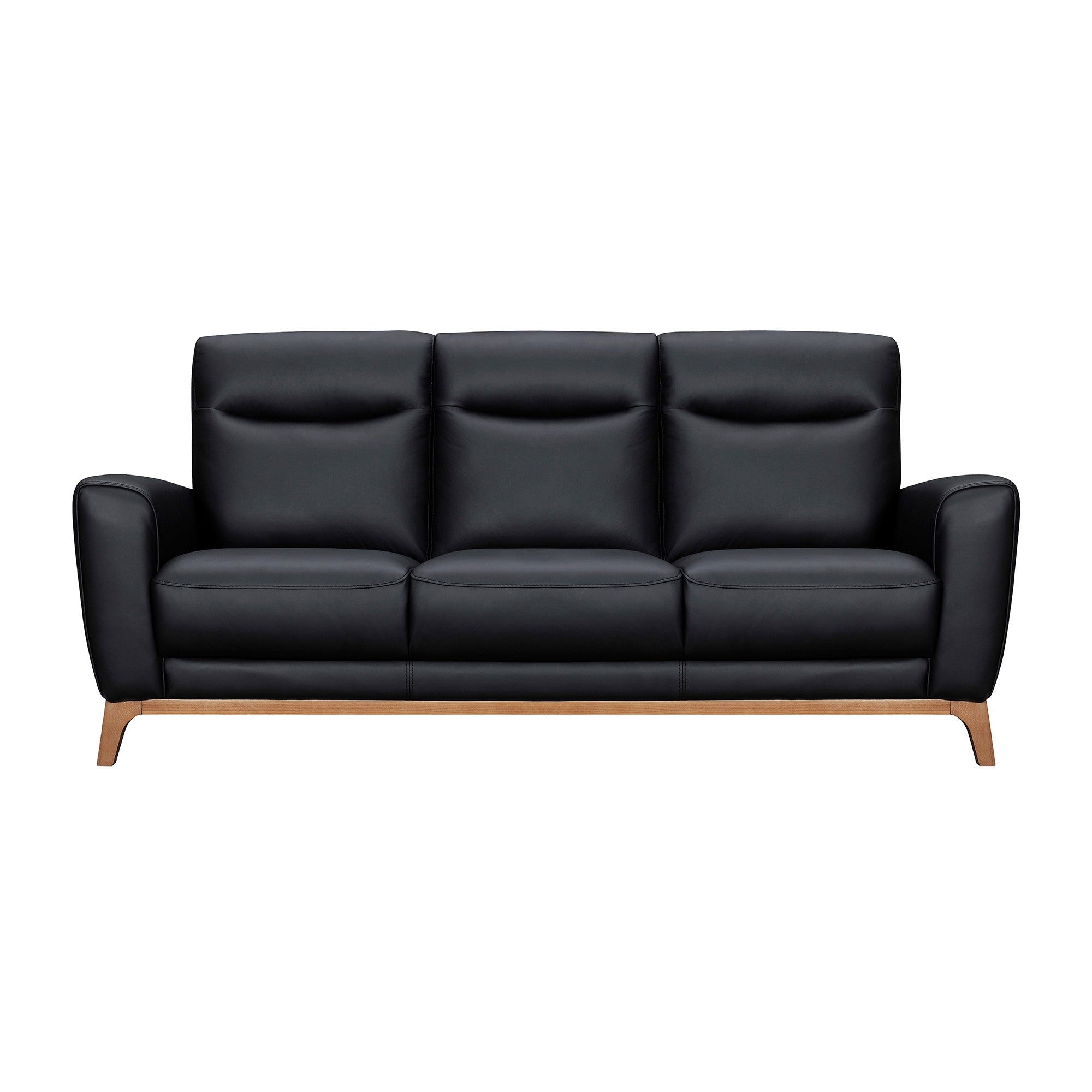 83" Black Leather Sofa With Brown Legs