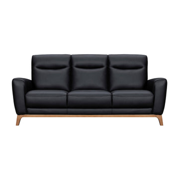 83" Black Leather Sofa With Brown Legs