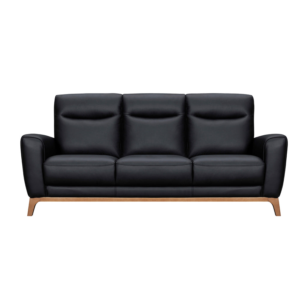 83" Black Leather Sofa With Brown Legs