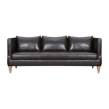 85" Dark Brown Leather Sofa With Brown Legs