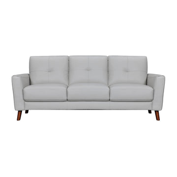 82" Light Slate Gray Leather Sofa With Brown Legs