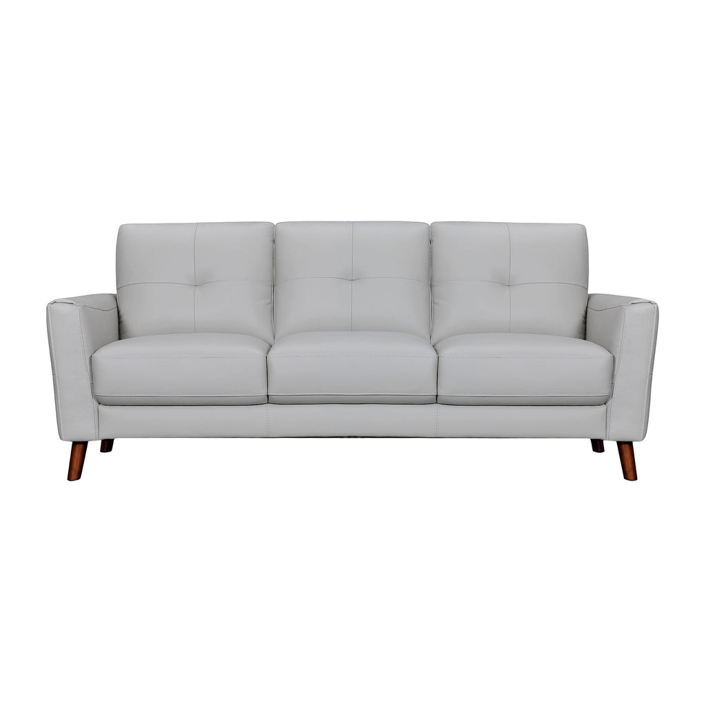 82" Light Slate Gray Leather Sofa With Brown Legs