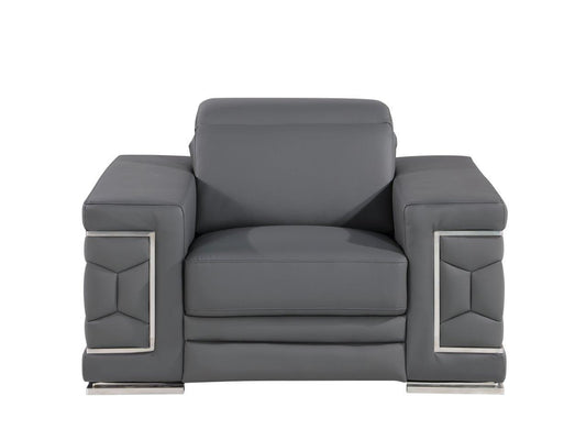 47" Granite Gray and Silver Genuine Leather Lounge Chair