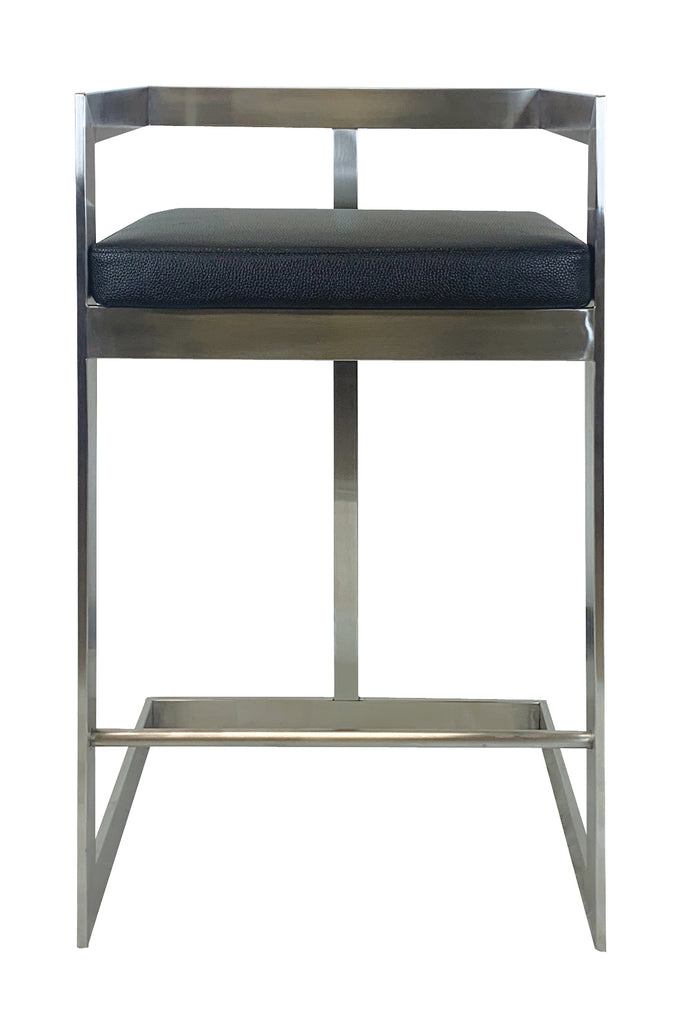 26" Black And Silver Faux Leather And Metal Low Back Counter Height Bar Chair