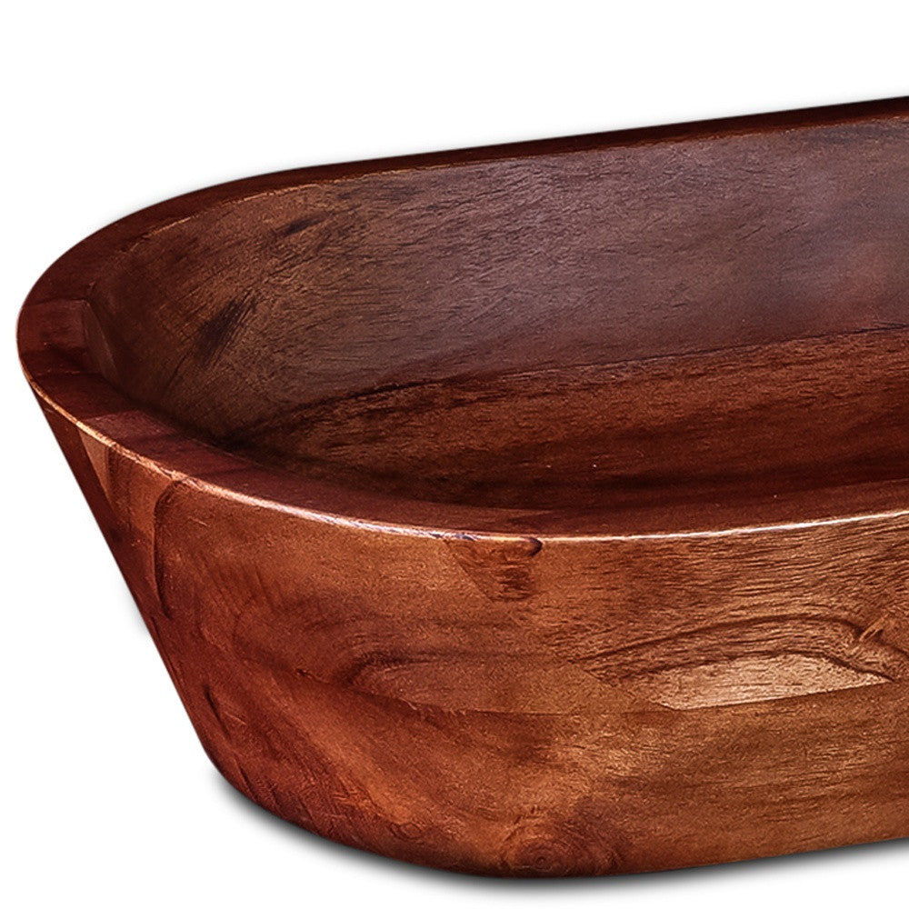 17" Dark Brown Acacia Wood Oval Centerpiece Dough Bowl