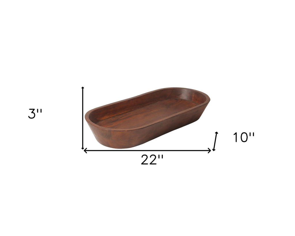 22" Dark Brown Acacia Wood Oval Centerpiece Dough Bowl