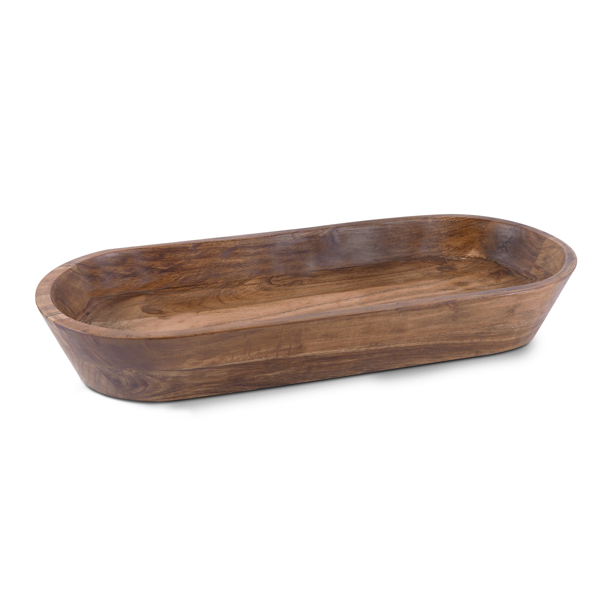 22" Natural Brown Acacia Wood Oval Centerpiece Dough Bowl