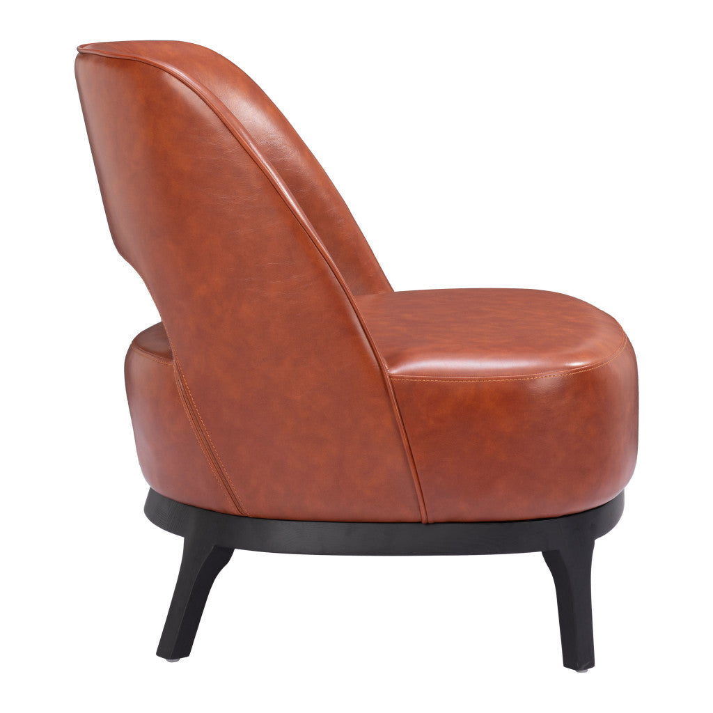 26" Brown And Black Faux Leather Lounge Chair