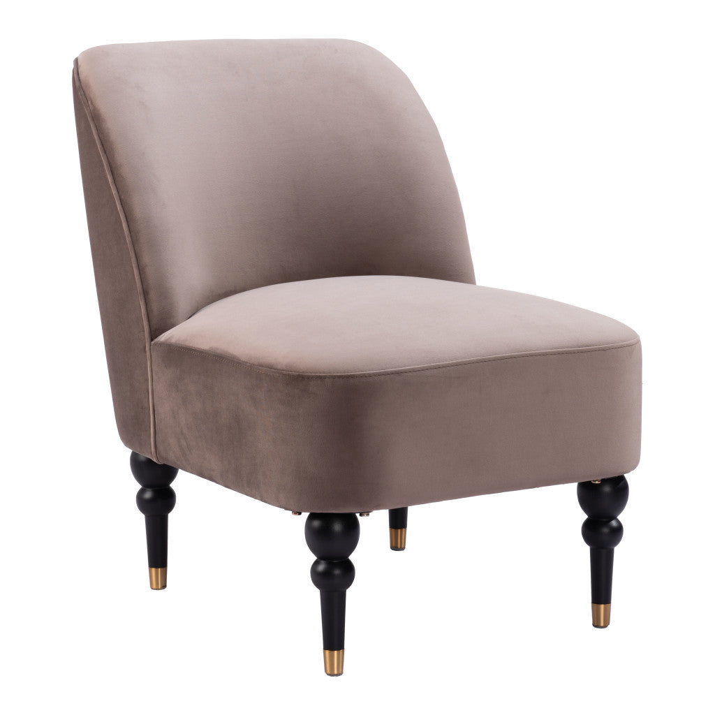 22" Taupe Black and Gold Velvet Side Chair