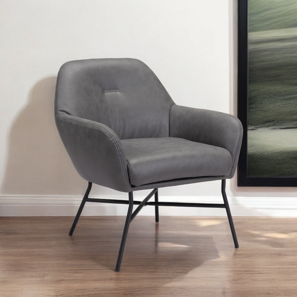 25" Gray And Black Faux Leather Arm Chair