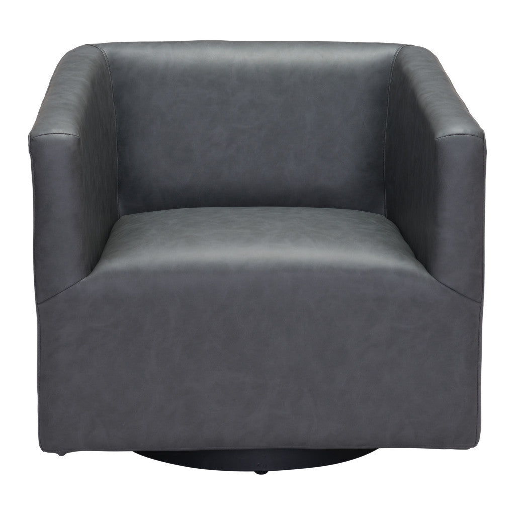 30" Gray And Black Faux Leather Arm Chair