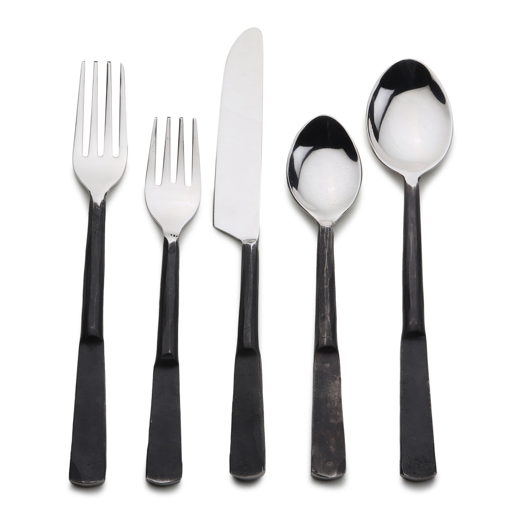 Matte Black Stainless Steel Twenty Piece Hand Forged Flatware Set