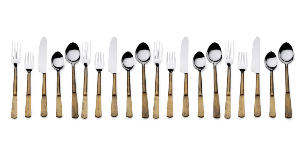 LuxxHomes  Matte Gold Stainless Steel Twenty Piece Hand Forged Flatware Set