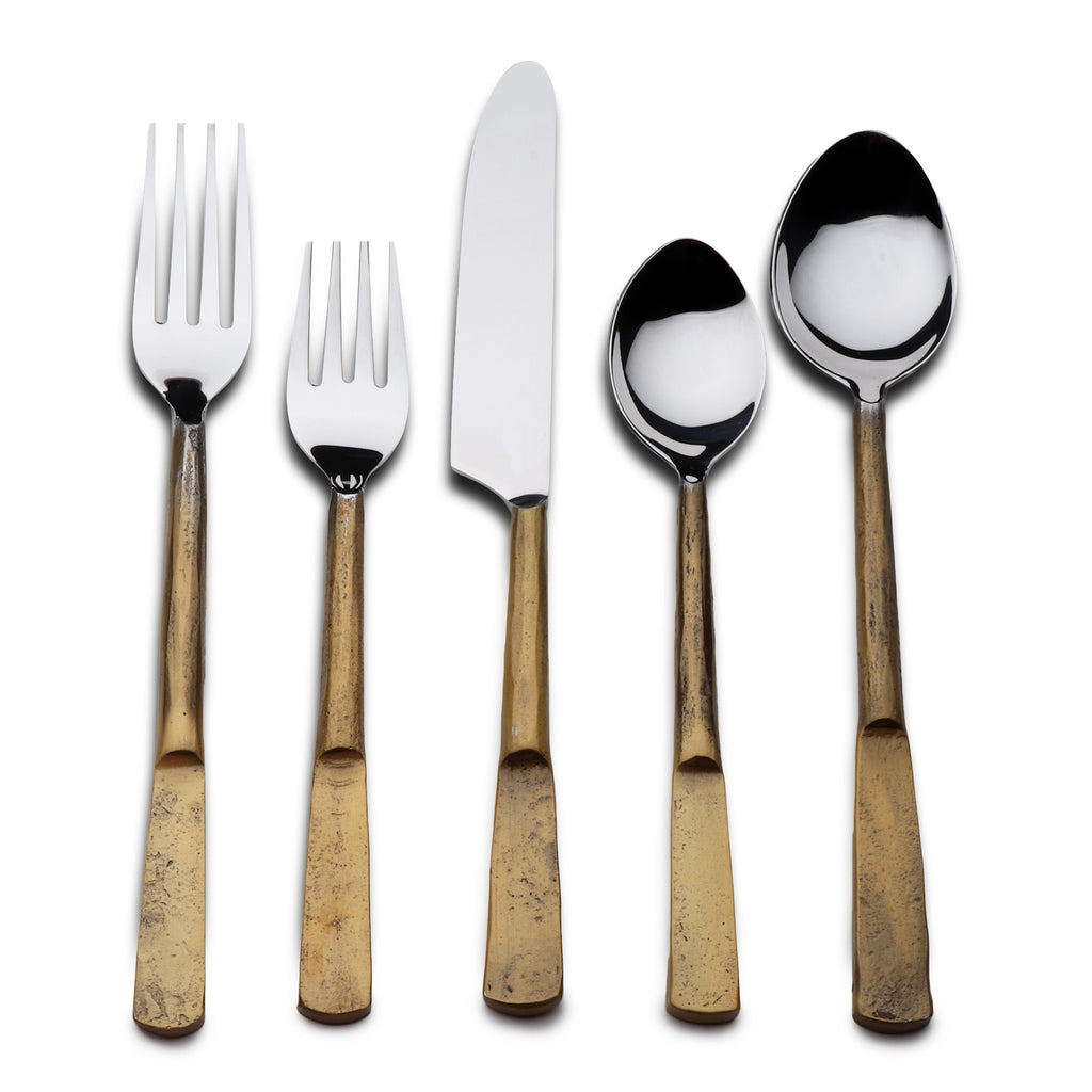 LuxxHomes  Matte Gold Stainless Steel Twenty Piece Hand Forged Flatware Set