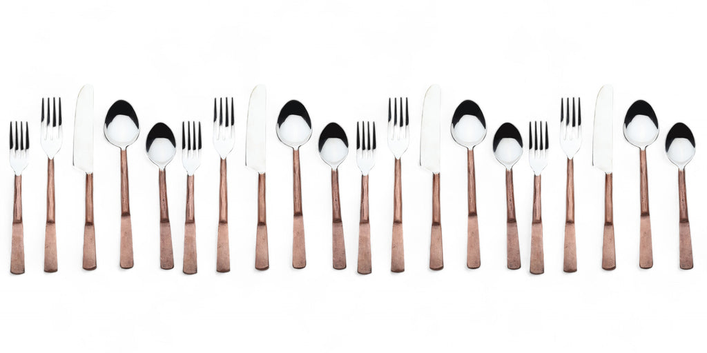 Matte Copper Stainless Steel Twenty Piece Hand Forged Flatware Set