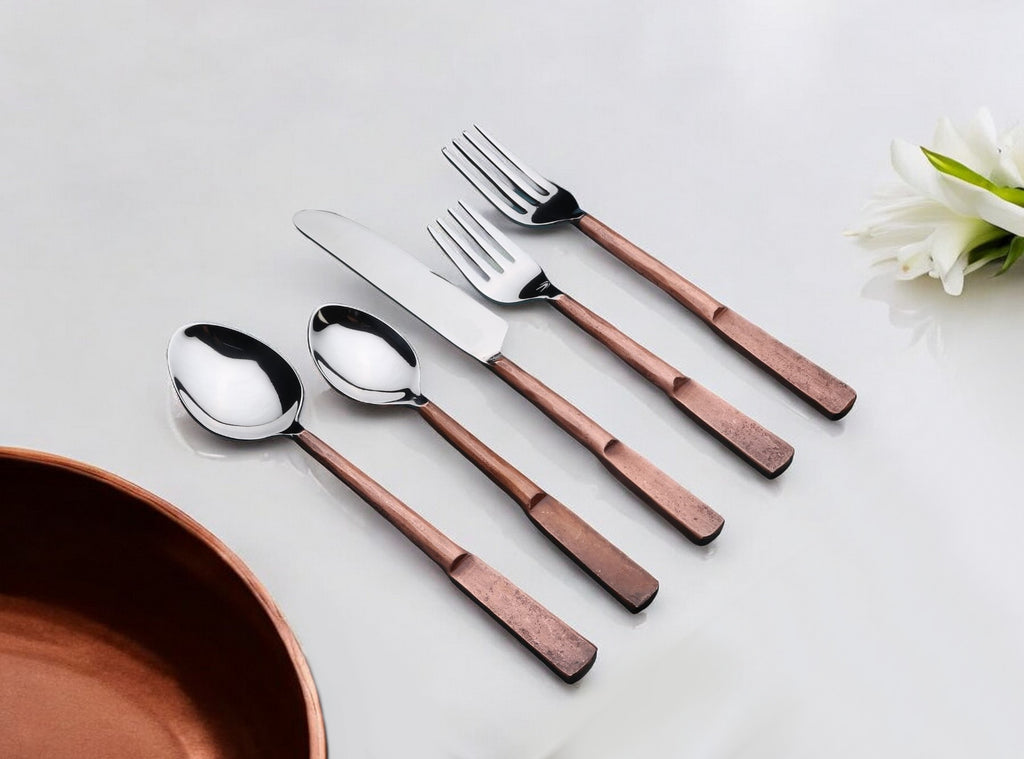 Matte Copper Stainless Steel Five Piece Hand Forged Place Setting